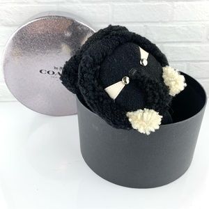 NEW! Coach Raccoon Bear Shearling Wool Black Earmuffs w/Box $125